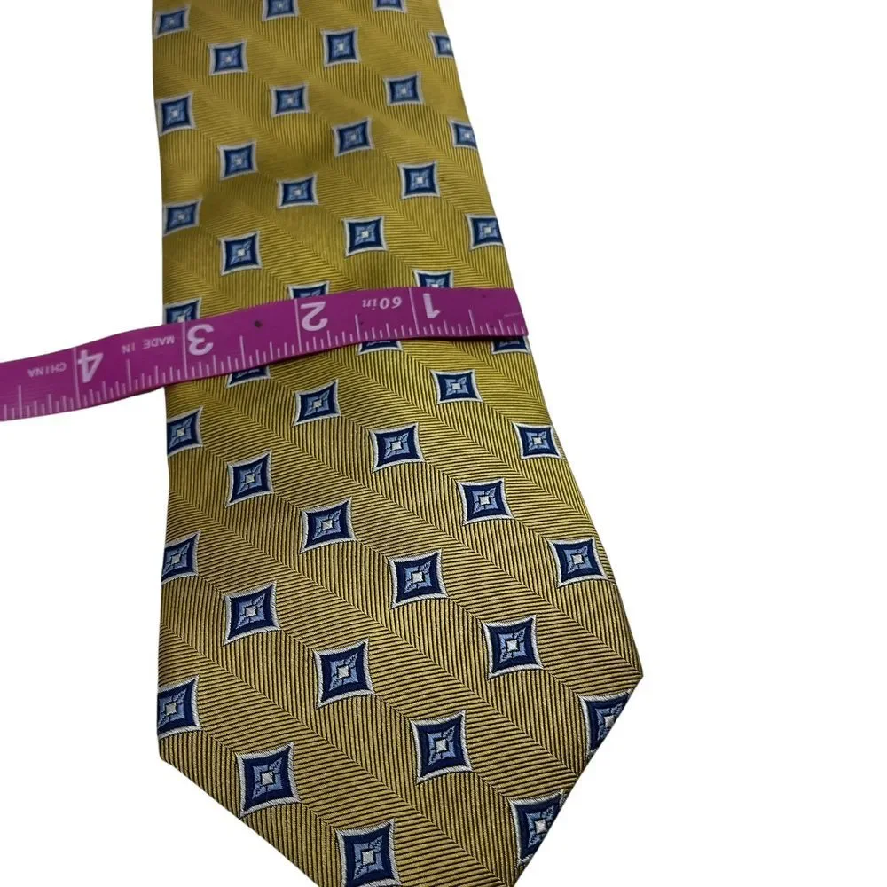 Jos A Bank Executive Collection Men's Necktie Yellow with Blue Squares Silk Tie